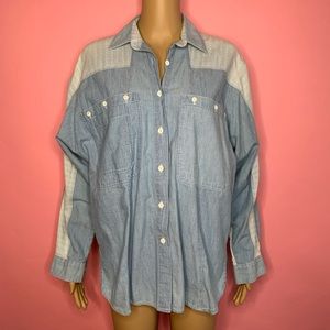 1990s Vintage Denim Colored Button Down Top